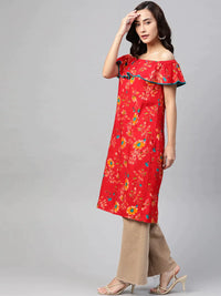 Thumbnail for Women Red & Yellow Floral Printed Straight Kurta - Rasiya