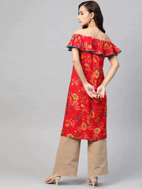 Thumbnail for Women Red & Yellow Floral Printed Straight Kurta - Rasiya