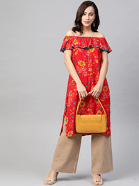Thumbnail for Women Red & Yellow Floral Printed Straight Kurta - Rasiya