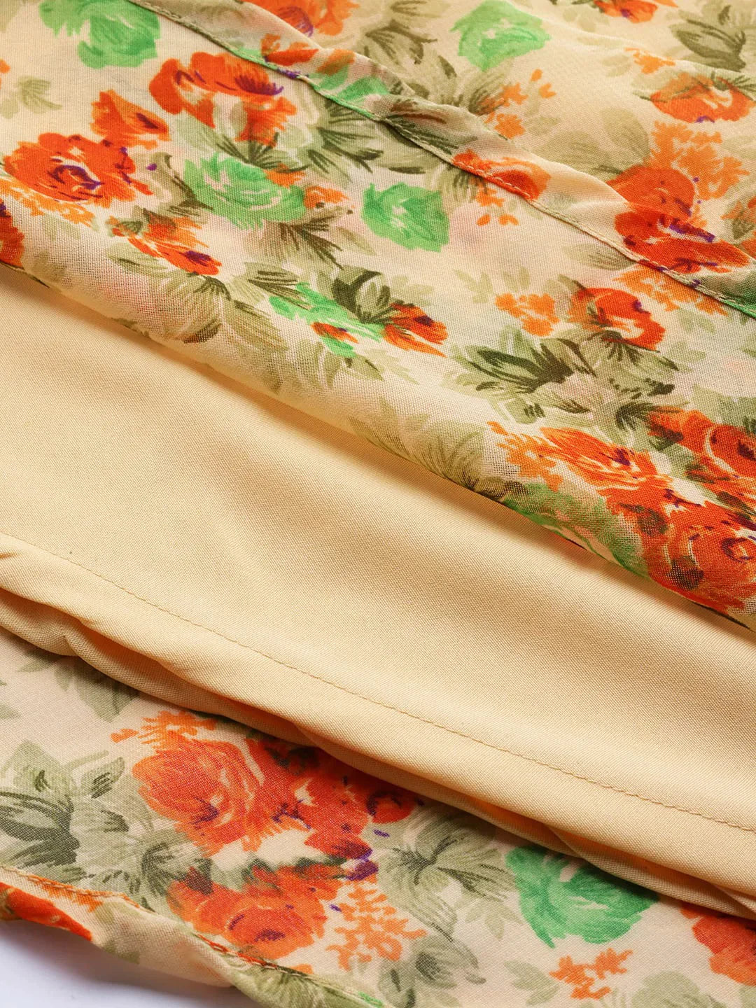 Women Beige, Orange & Green Floral Printed Georgette Kurta - Rasiya