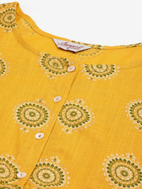 Thumbnail for Women Yellow And Red Cotton Blend Flared Printed Kurta - Rasiya