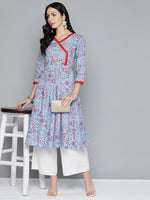 Thumbnail for Jompers Women's Blue Floral Printed Anarkali Kurta - Distacart