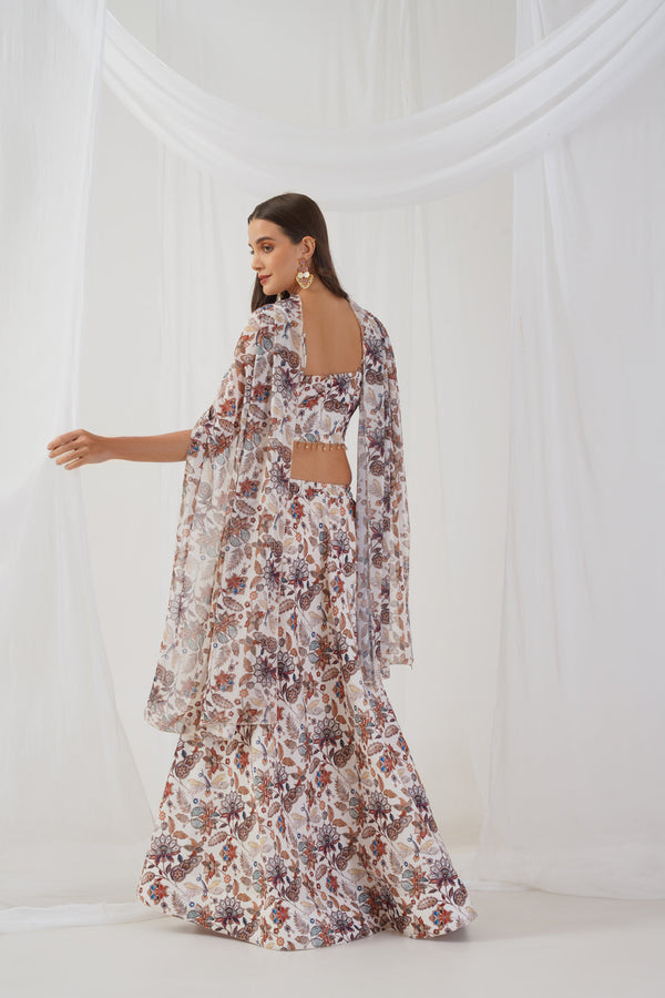 Jompers Women's Printed Beads & Stones Ready to Wear Lehenga & Blouse With Dupatta - Ivory - Distacart