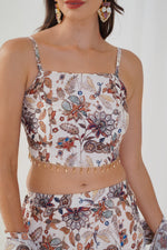 Thumbnail for Jompers Women's Printed Beads & Stones Ready to Wear Lehenga & Blouse With Dupatta - Ivory - Distacart