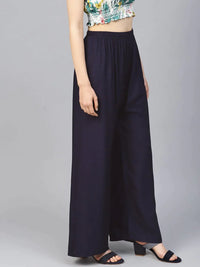 Thumbnail for Women Navy-Blue Solid Straight Palazzos - Rasiya