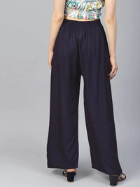 Thumbnail for Women Navy-Blue Solid Straight Palazzos - Rasiya