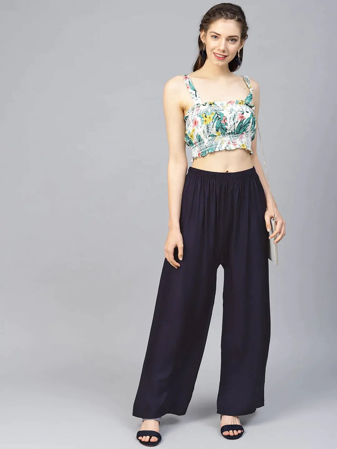 Women Navy-Blue Solid Straight Palazzos - Rasiya