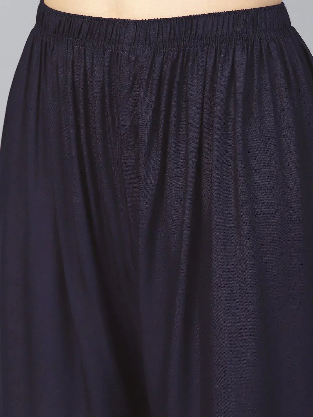 Women Navy-Blue Solid Straight Palazzos - Rasiya