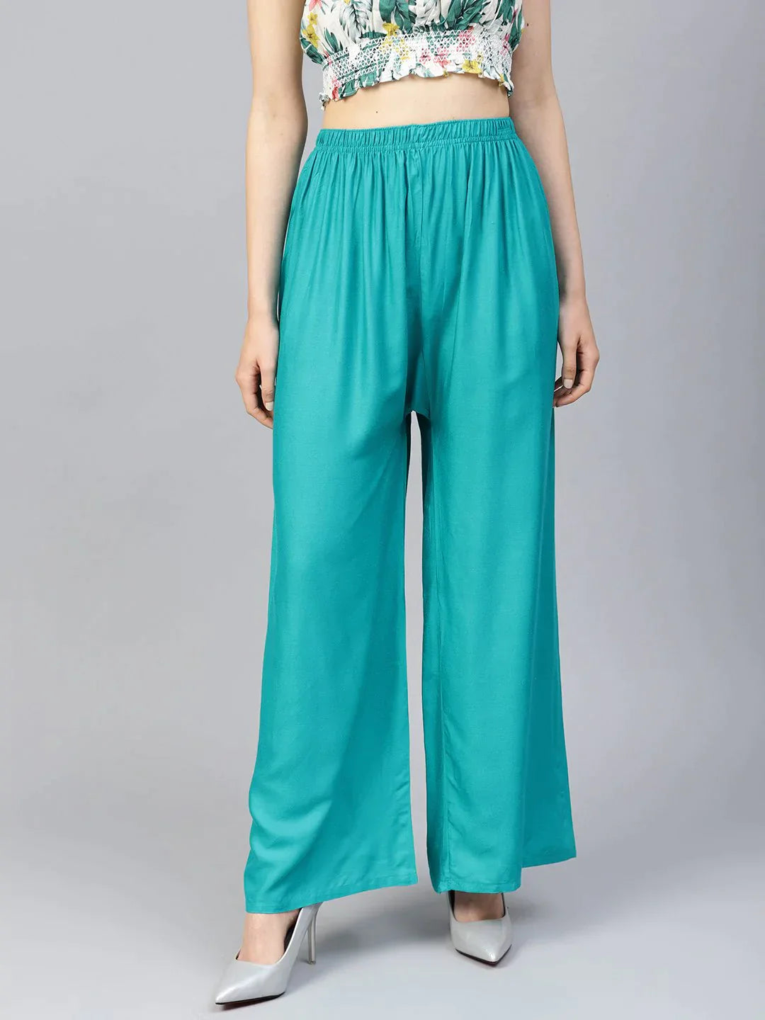 Women Rama-Green Solid Straight Palazzos - Rasiya