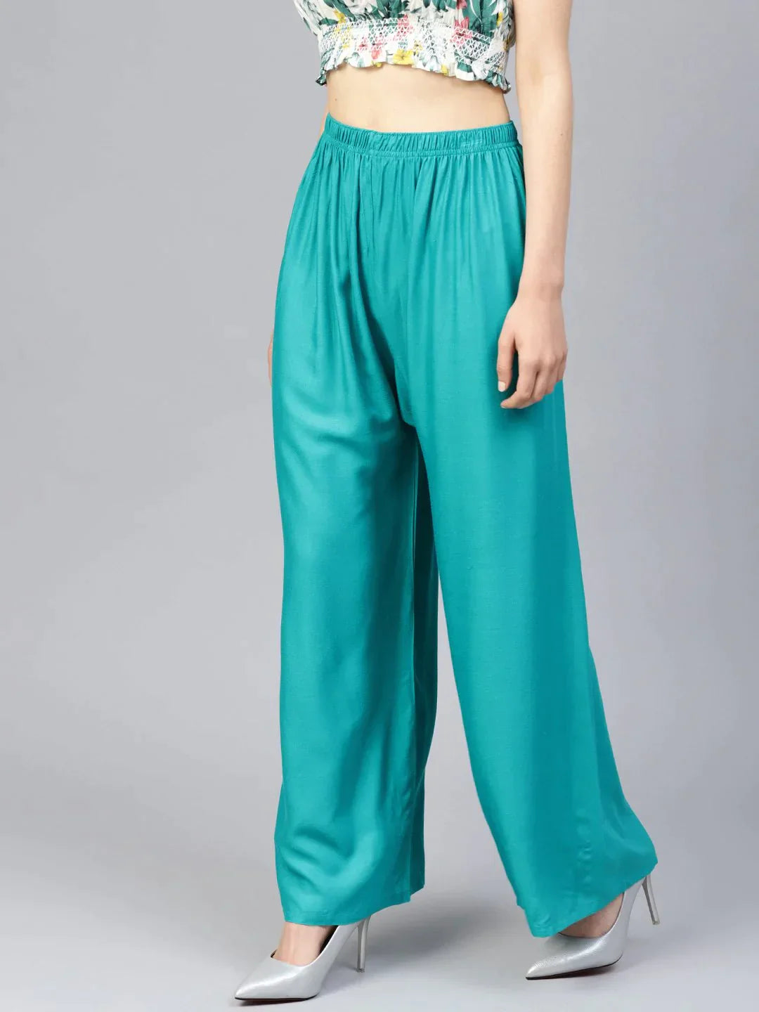 Women Rama-Green Solid Straight Palazzos - Rasiya