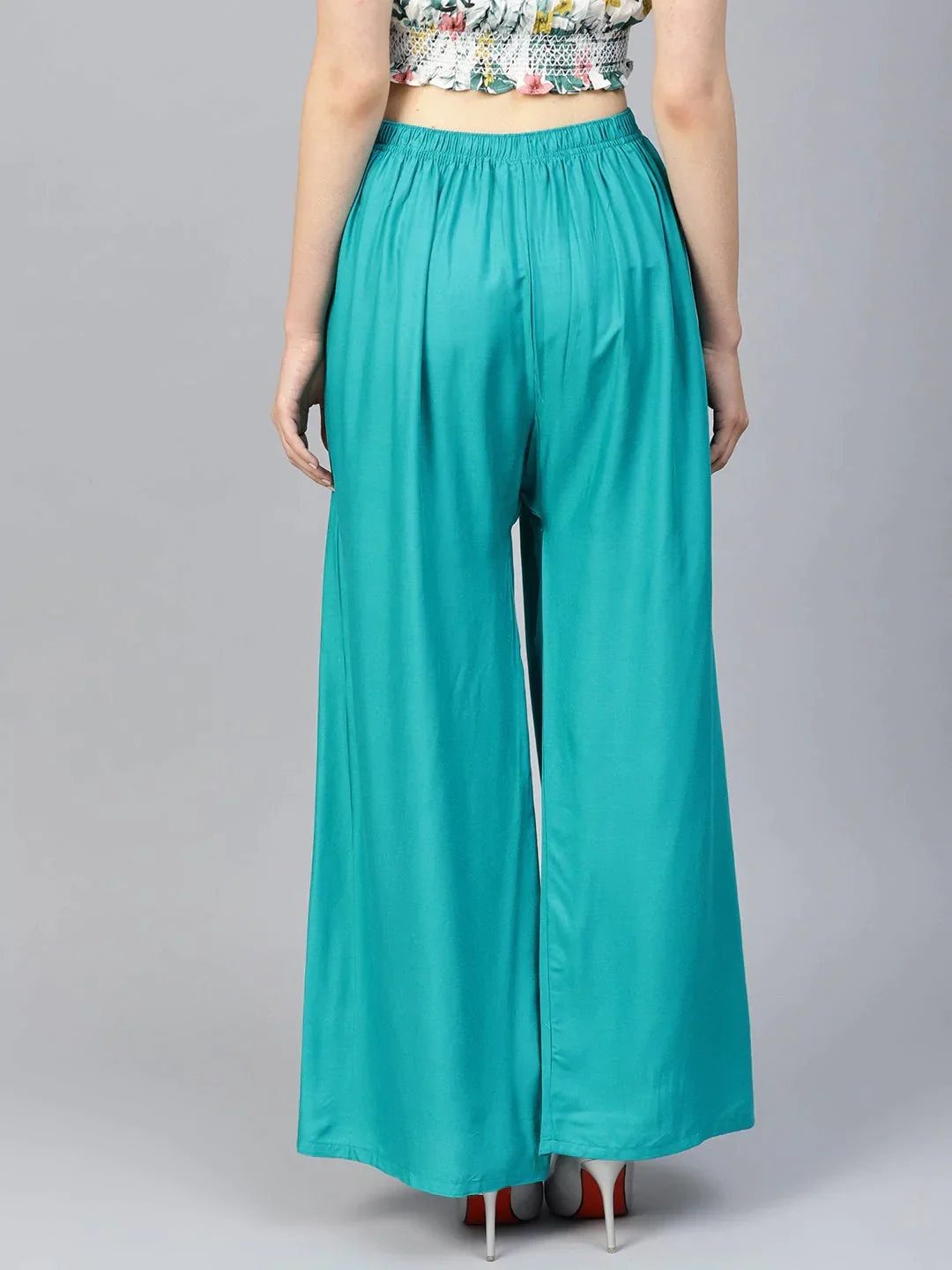 Women Rama-Green Solid Straight Palazzos - Rasiya