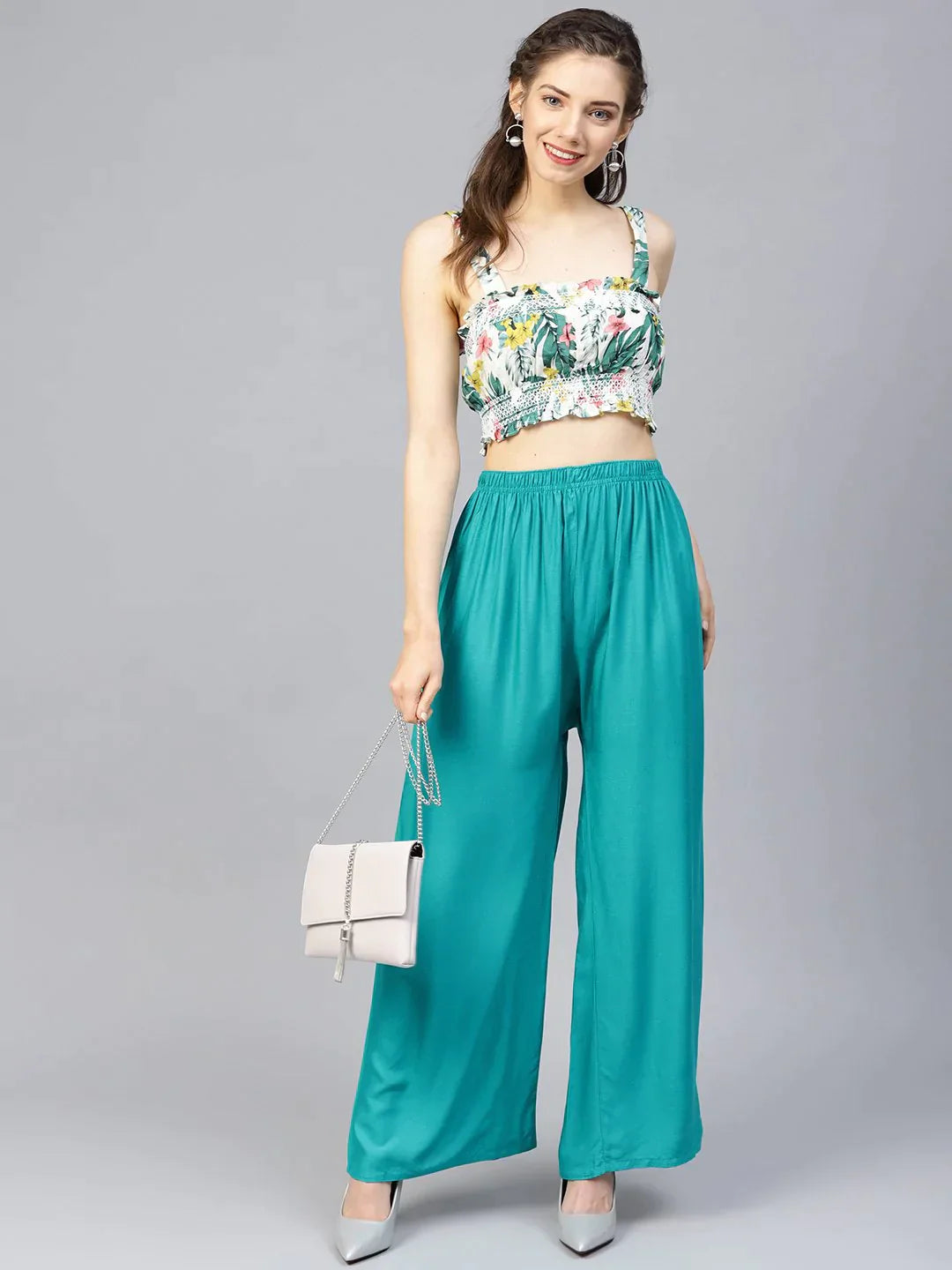 Women Rama-Green Solid Straight Palazzos - Rasiya