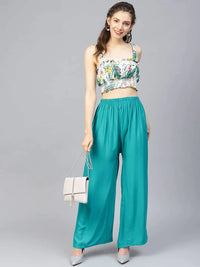 Thumbnail for Women Rama-Green Solid Straight Palazzos - Rasiya