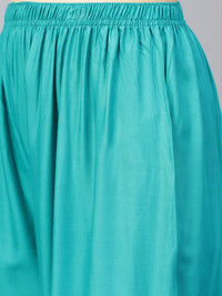 Thumbnail for Women Rama-Green Solid Straight Palazzos - Rasiya