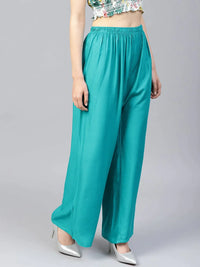 Thumbnail for Women Rama-Green Solid Straight Palazzos - Rasiya