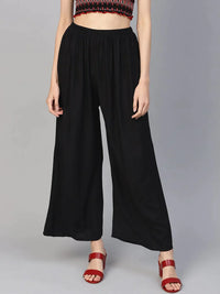 Thumbnail for Women Black Solid Straight Palazzos - Rasiya
