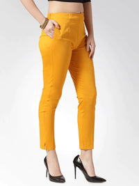 Thumbnail for Women Mustard Smart Slim Fit Solid Regular Trousers - Rasiya