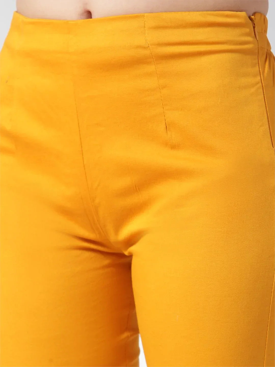 Women Mustard Smart Slim Fit Solid Regular Trousers - Rasiya