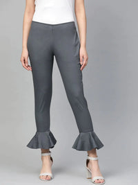 Thumbnail for Women Grey Smart Fit Solid Bottom Flared Trousers - Rasiya