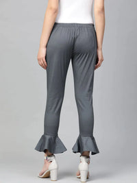 Thumbnail for Women Grey Smart Fit Solid Bottom Flared Trousers - Rasiya