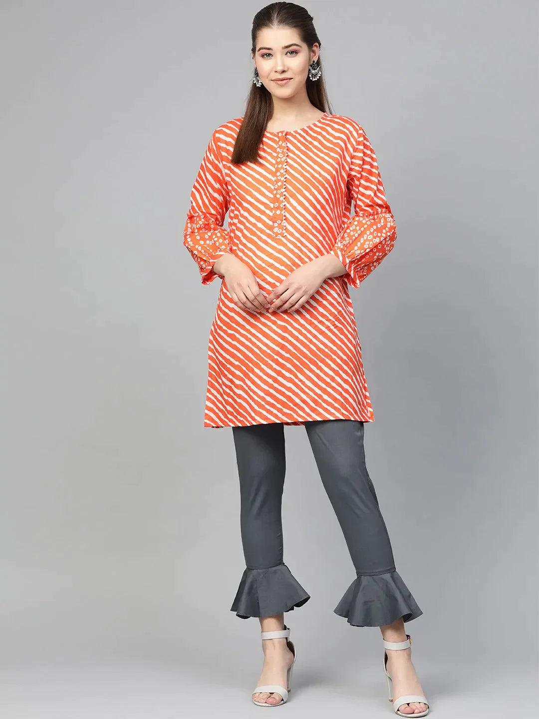 Women Grey Smart Fit Solid Bottom Flared Trousers - Rasiya