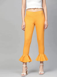 Thumbnail for Women Mustard Smart Fit Solid Bottom Flared Trousers - Rasiya