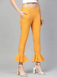 Thumbnail for Women Mustard Smart Fit Solid Bottom Flared Trousers - Rasiya