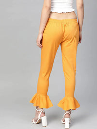 Thumbnail for Women Mustard Smart Fit Solid Bottom Flared Trousers - Rasiya