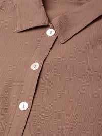 Thumbnail for Women Brown Regular Fit Crinkled Effect Casual Shirt - Rasiya
