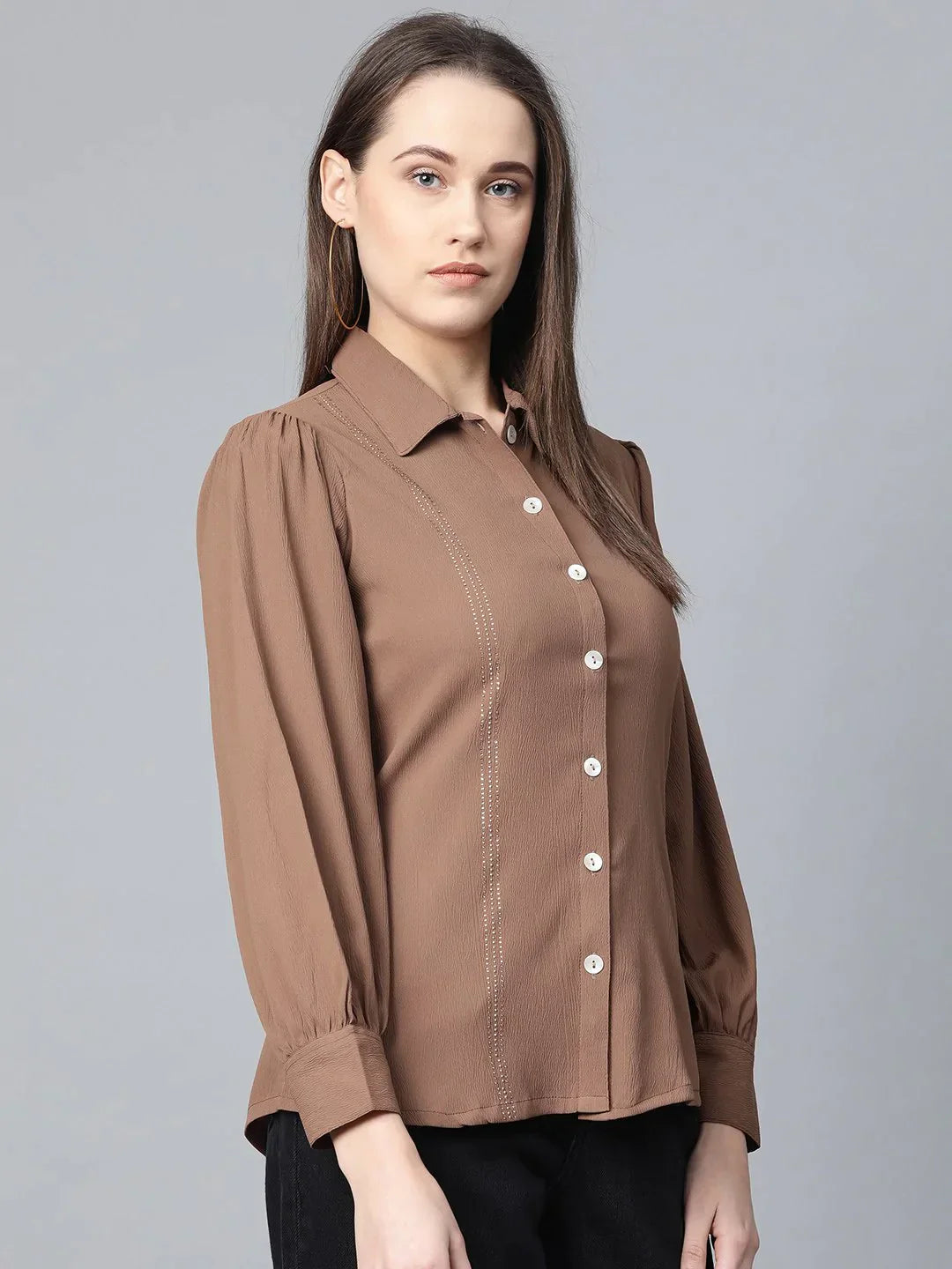 Women Brown Regular Fit Crinkled Effect Casual Shirt - Rasiya