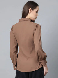 Thumbnail for Women Brown Regular Fit Crinkled Effect Casual Shirt - Rasiya