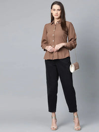 Thumbnail for Women Brown Regular Fit Crinkled Effect Casual Shirt - Rasiya