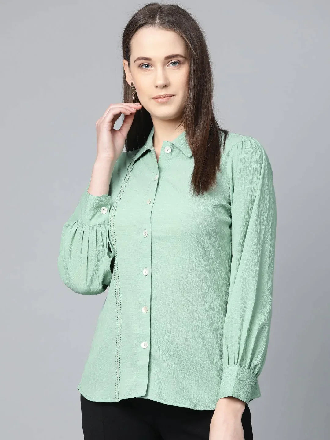 Women Green Regular Fit Crinkled Effect Casual Shirt - Rasiya