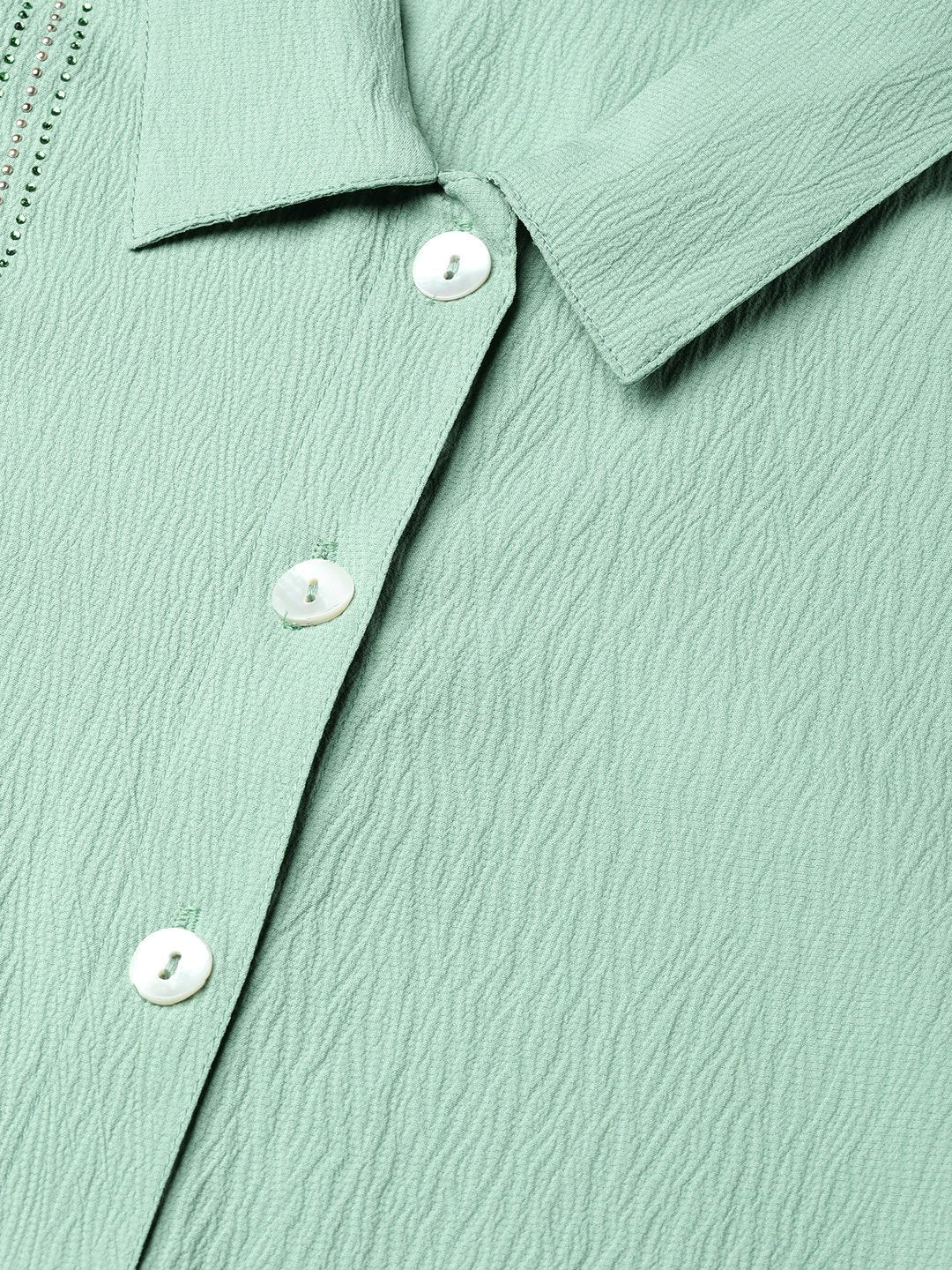 Women Green Regular Fit Crinkled Effect Casual Shirt - Rasiya
