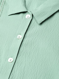 Thumbnail for Women Green Regular Fit Crinkled Effect Casual Shirt - Rasiya