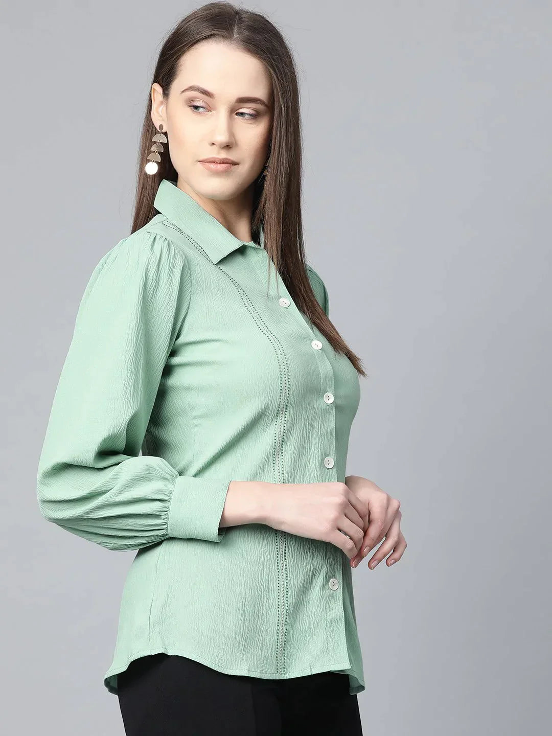 Women Green Regular Fit Crinkled Effect Casual Shirt - Rasiya
