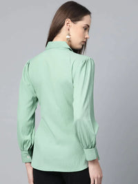 Thumbnail for Women Green Regular Fit Crinkled Effect Casual Shirt - Rasiya