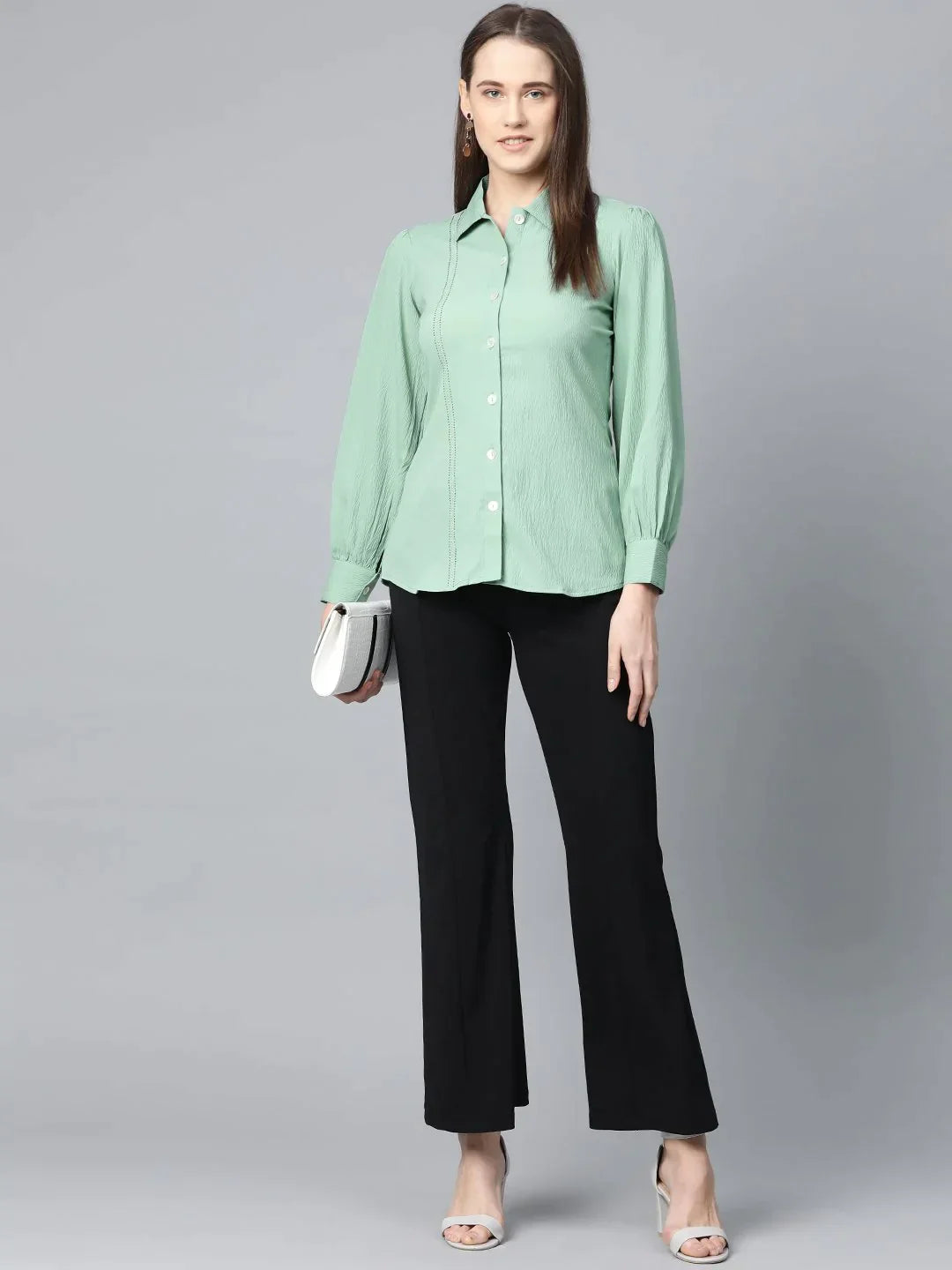 Women Green Regular Fit Crinkled Effect Casual Shirt - Rasiya