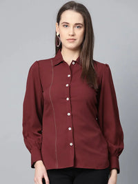 Thumbnail for Women Maroon Regular Fit Crinkled Effect Casual Shirt - Rasiya