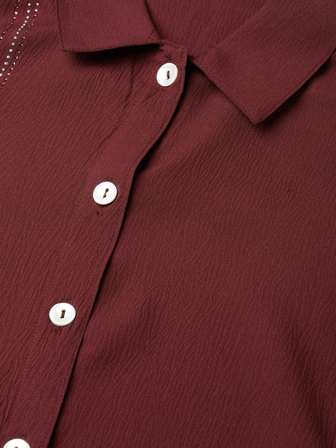 Women Maroon Regular Fit Crinkled Effect Casual Shirt - Rasiya
