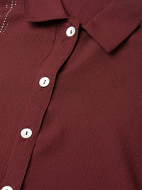 Thumbnail for Women Maroon Regular Fit Crinkled Effect Casual Shirt - Rasiya