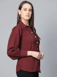 Thumbnail for Women Maroon Regular Fit Crinkled Effect Casual Shirt - Rasiya