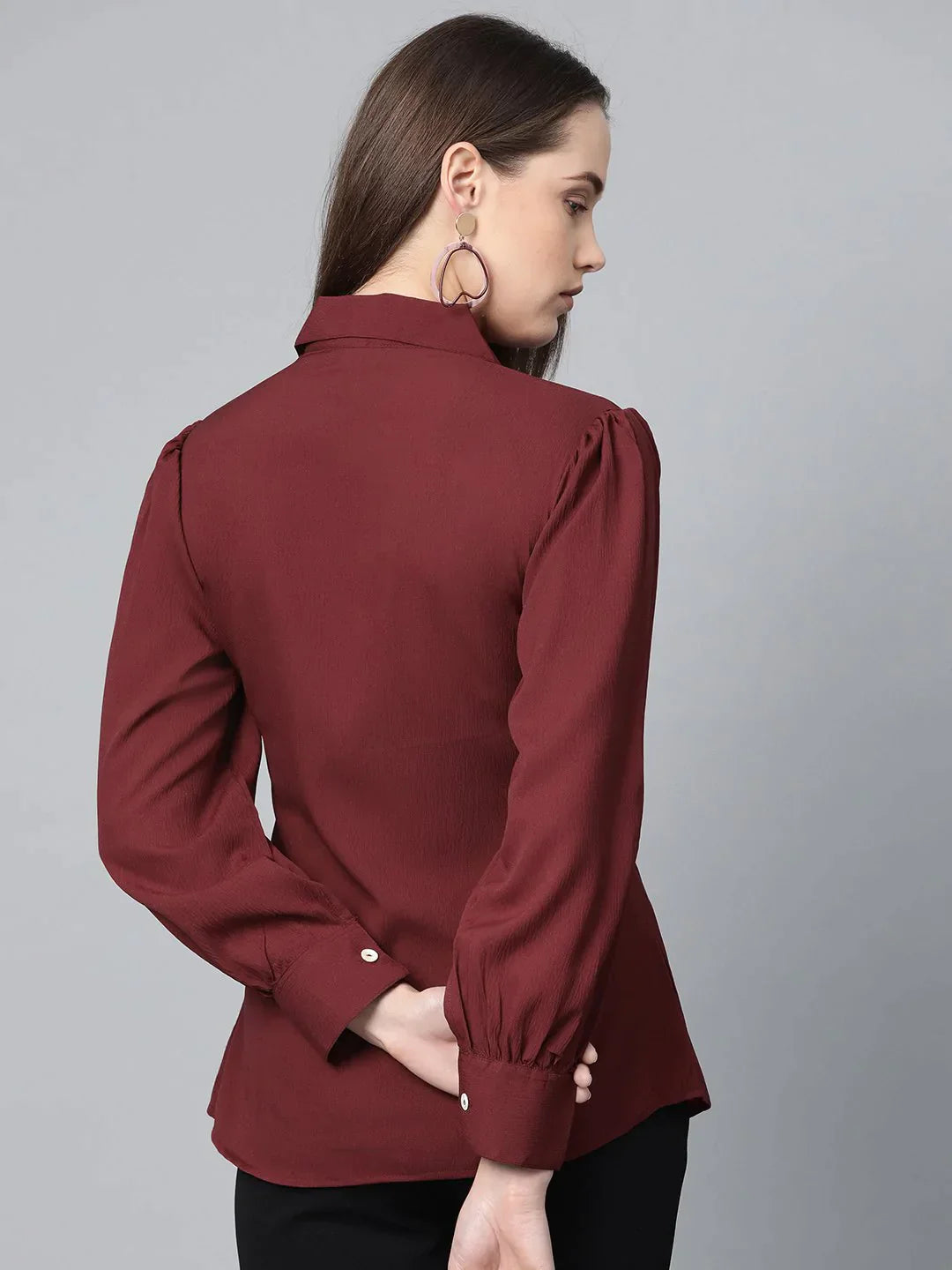 Women Maroon Regular Fit Crinkled Effect Casual Shirt - Rasiya