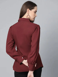 Thumbnail for Women Maroon Regular Fit Crinkled Effect Casual Shirt - Rasiya