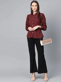 Thumbnail for Women Maroon Regular Fit Crinkled Effect Casual Shirt - Rasiya