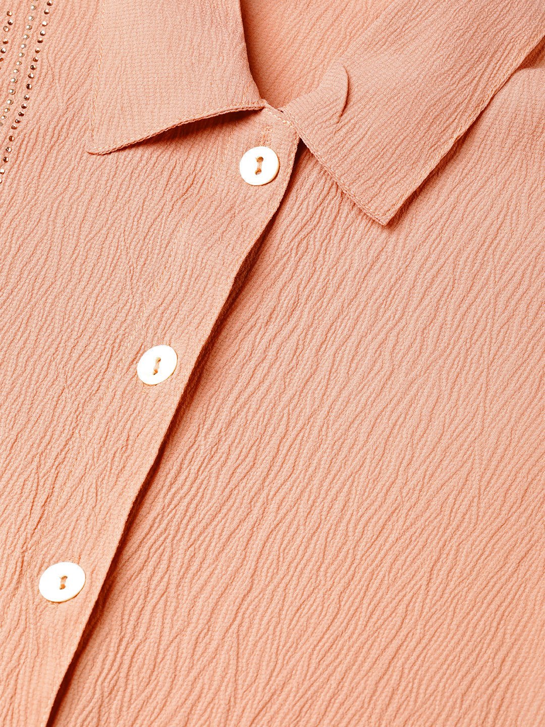 Women Peach Regular Fit Crinkled Effect Casual Shirt - Rasiya