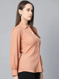 Thumbnail for Women Peach Regular Fit Crinkled Effect Casual Shirt - Rasiya
