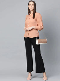 Thumbnail for Women Peach Regular Fit Crinkled Effect Casual Shirt - Rasiya