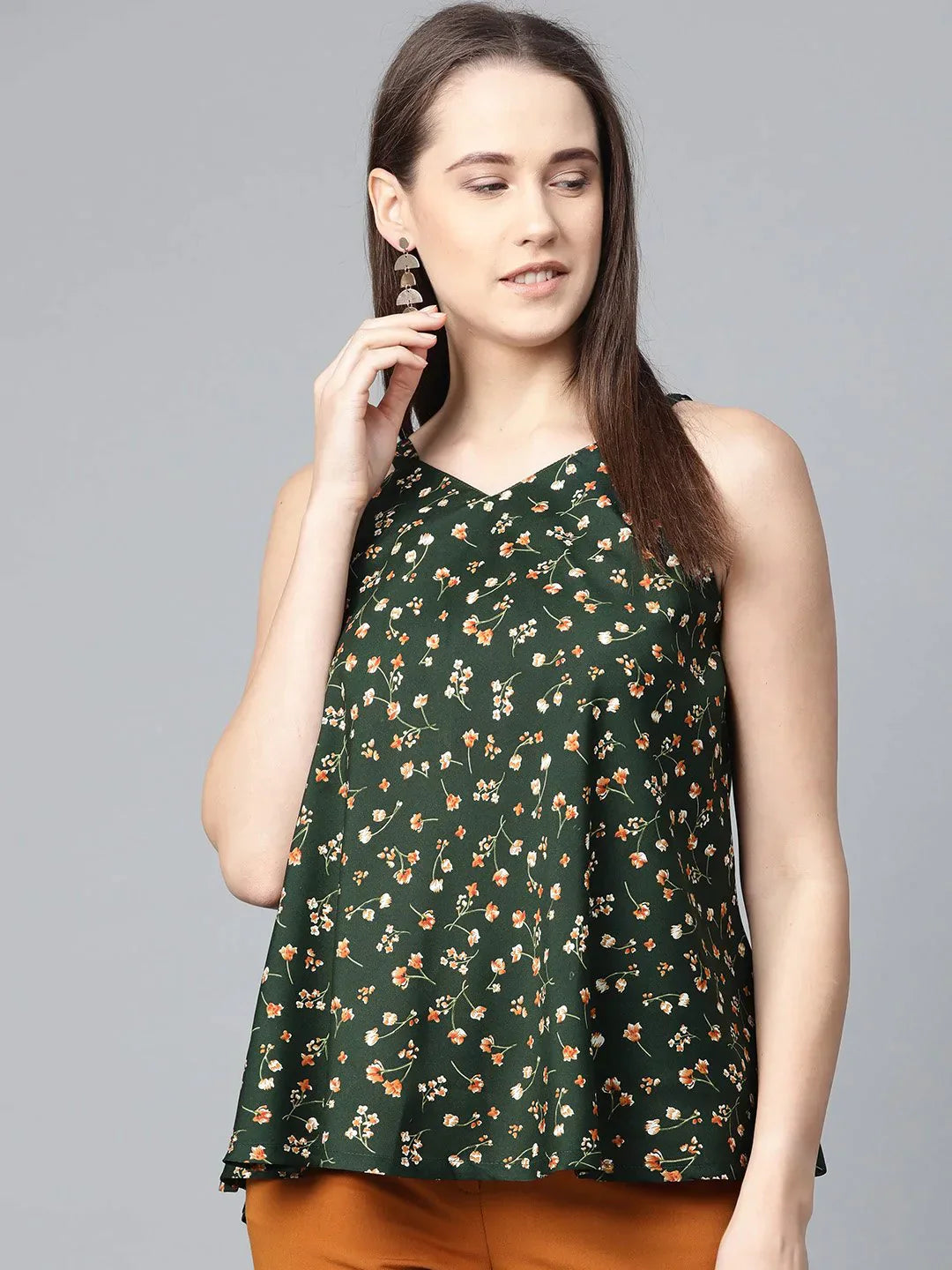 Women Green & Brown Printed A-Line Top - Rasiya