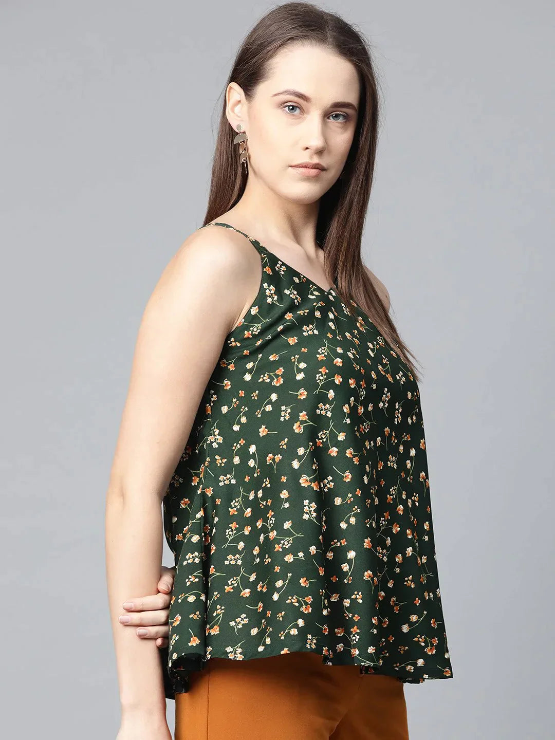Women Green & Brown Printed A-Line Top - Rasiya